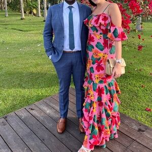 Floral Pink Dress with Ruffle Hem